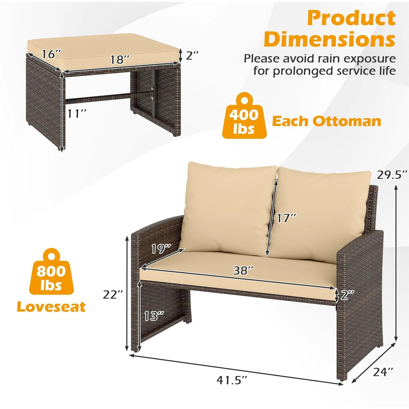 Tangkula 3 Pieces Patio PE Wicker Furniture Set with Cushions
