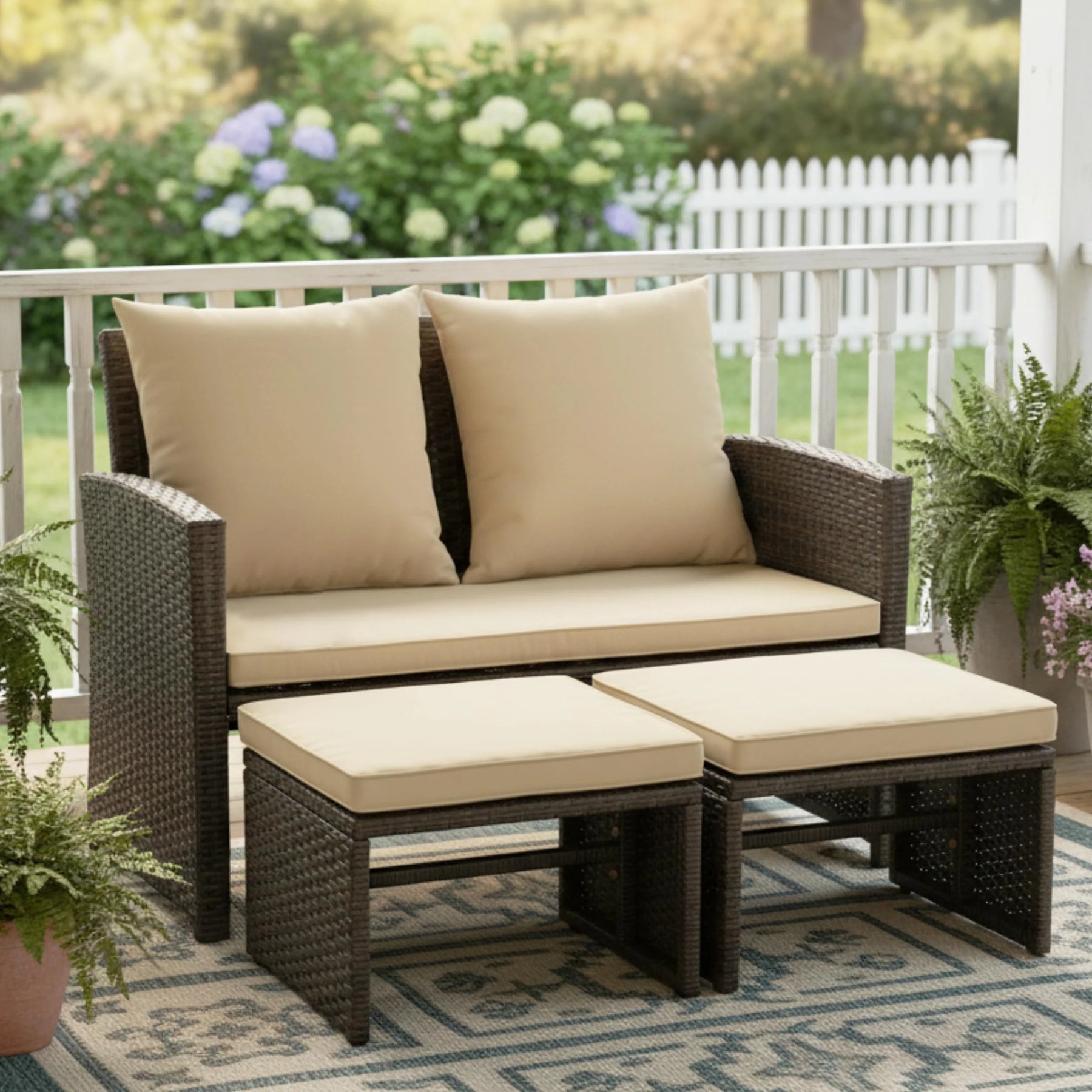 Tangkula 3 Pieces Patio PE Wicker Furniture Set with Cushions