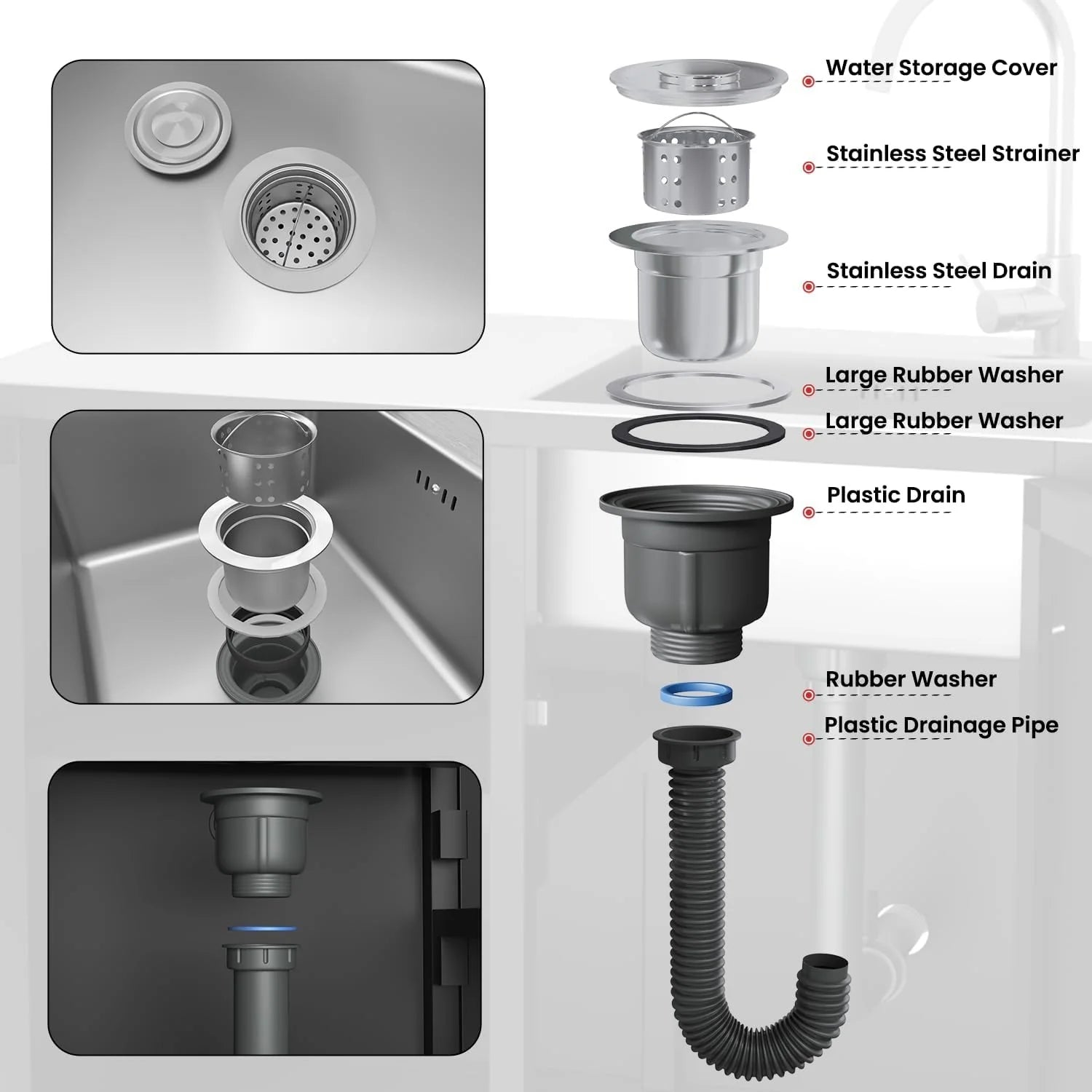 AECOJOY Outdoor Kitchen Sink with Hose Hook up, Stainless Steel Grill Prep Table Kitchen Cabinets Island