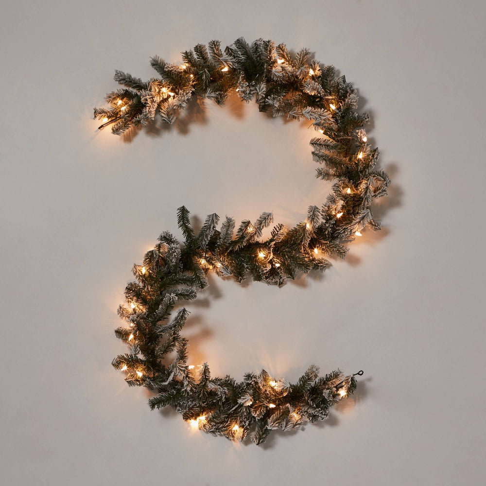 Wondershop Pre Lit Flocked Artificial Pine Christmas 9' Green Garland with Clear Lights | Target