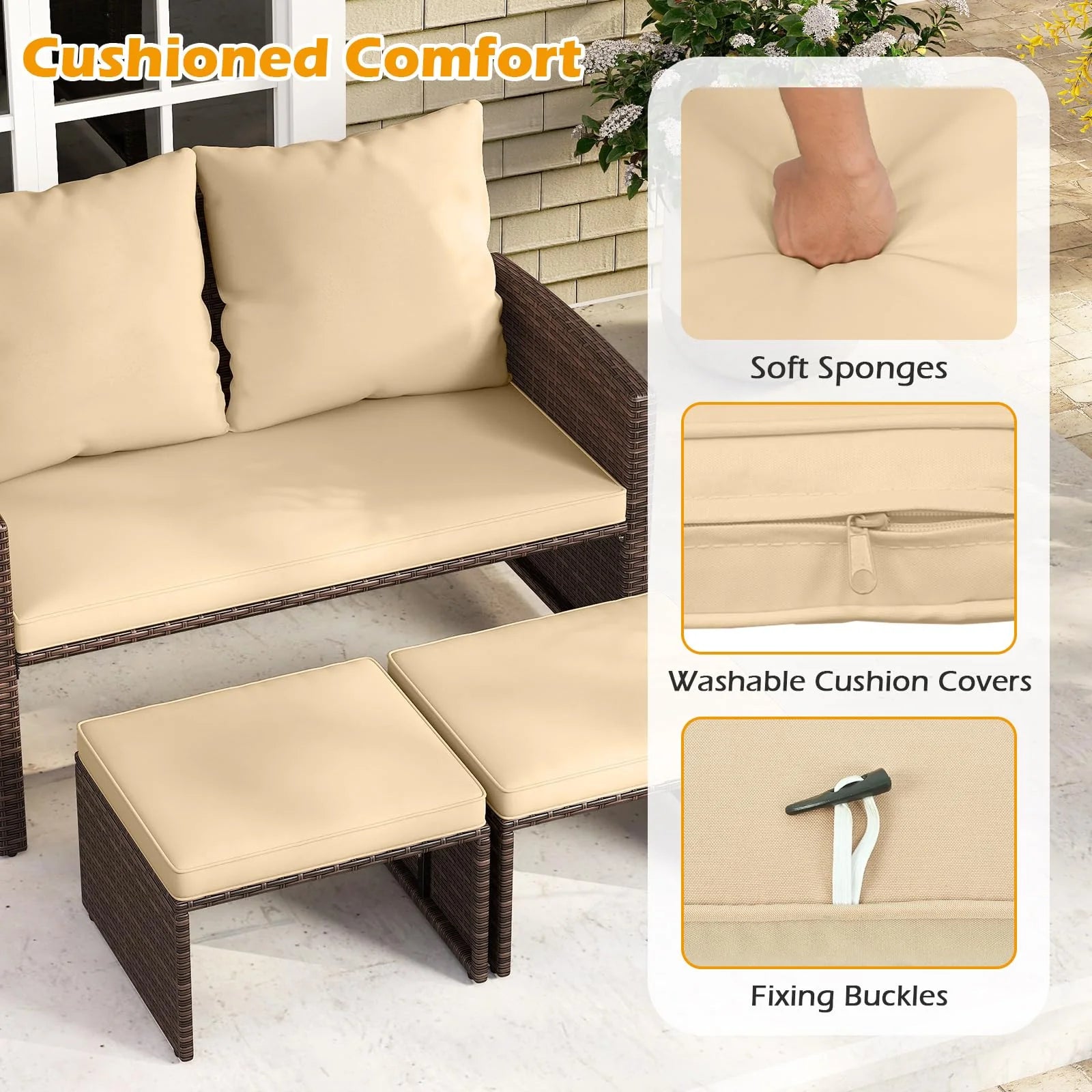 Tangkula 3 Pieces Patio PE Wicker Furniture Set with Cushions
