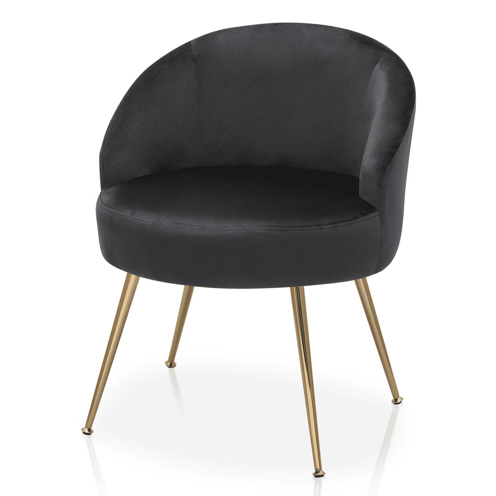 Monibloom Velvet Accent Chair, Modern Upholstered Single Sofa Side Chair, Comfy Barrel Club Living Room Armchair with Golden Metal Legs for Bedroom Reading Room Office, Black